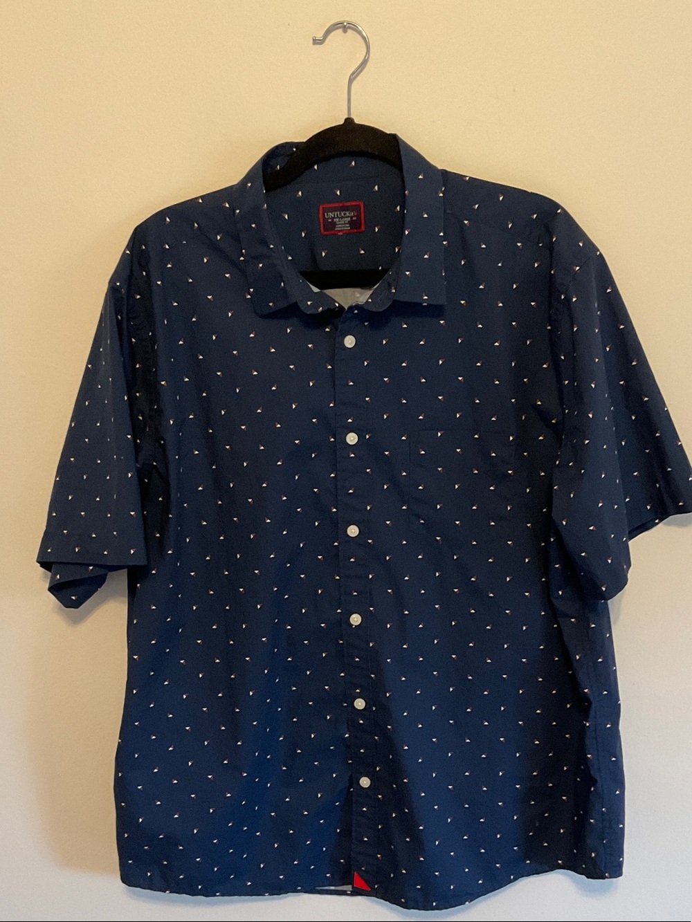 UNTUCKit Men's Navy Short-Sleeve Button-Down with Micro Print XXL
